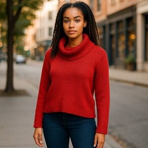 Banana Republic Sweater Medium Red Cowl Neck Angora‎ Wool Blend Knit Cabincore